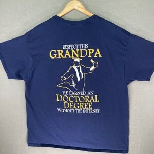 Respect This Grandpa‎ Doctoral Degree Funny Graphic T Shirt Mens XL Blue